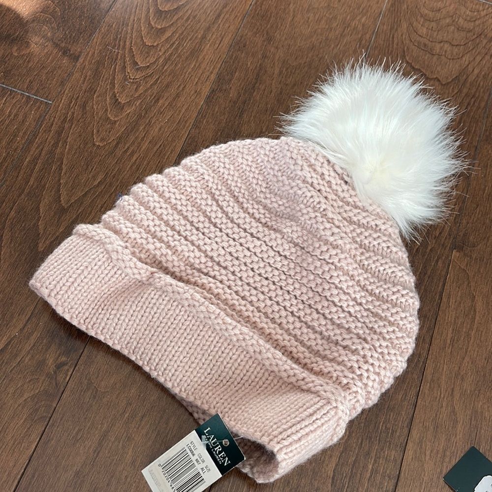 Lauren Ralph Lauren Chunky Garter Stitch Hat with Pom-Pink
